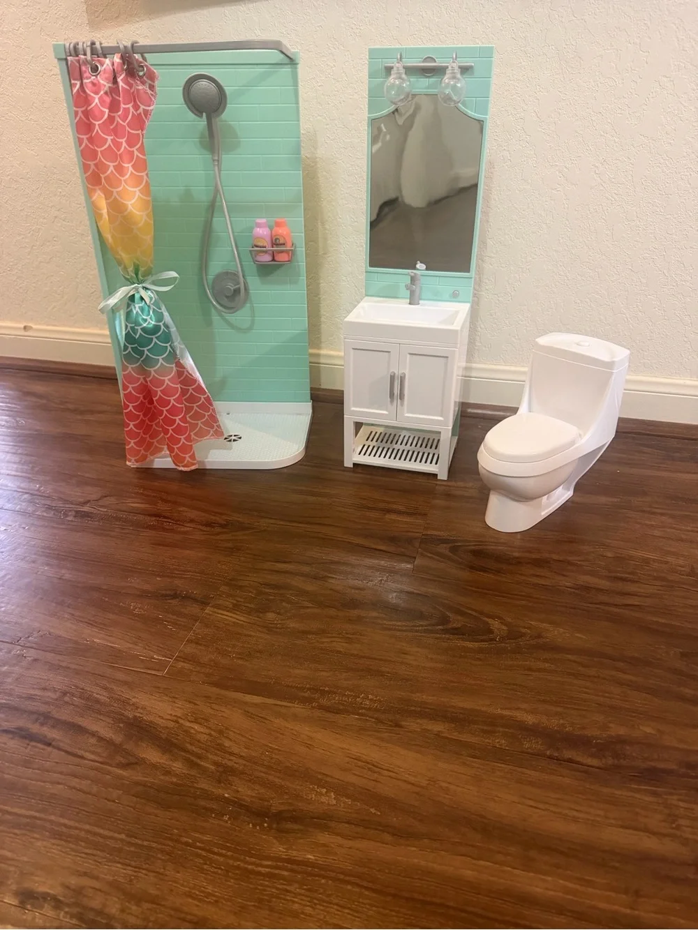 My Life Mint Green Bathroom Playset with Rainbow Shower Curtain for 18” dolls